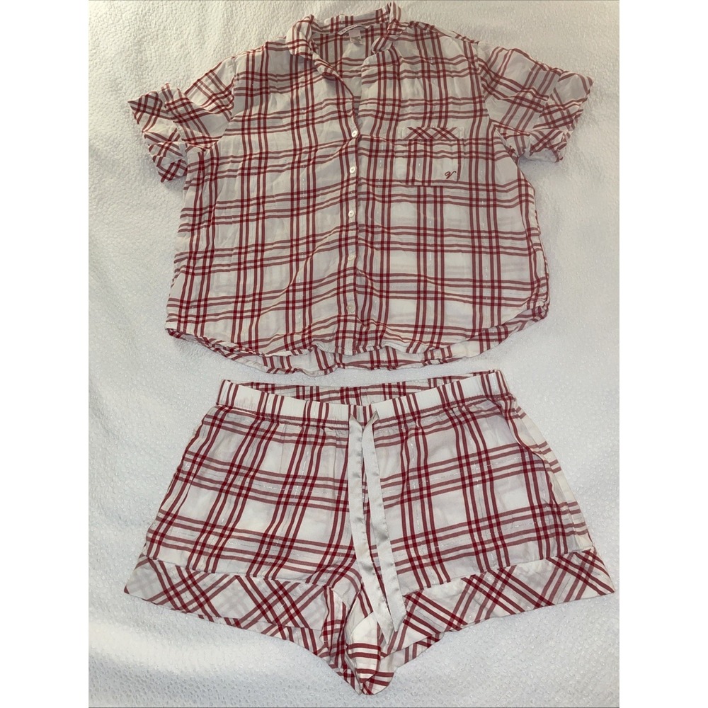 Victoria's Secret Red and White Plaid Cotton Pajama Set